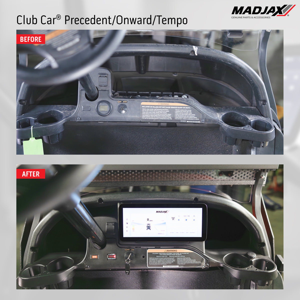 MadJax® Kinect™ Display Screen Kit Club Car Precedent / Tempo / Onward Before and after Upgrade