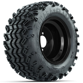 Set of (4) 10 in Black Steel Offset Wheels with 18x9.5-10 Sahara Classic All Terrain Tires