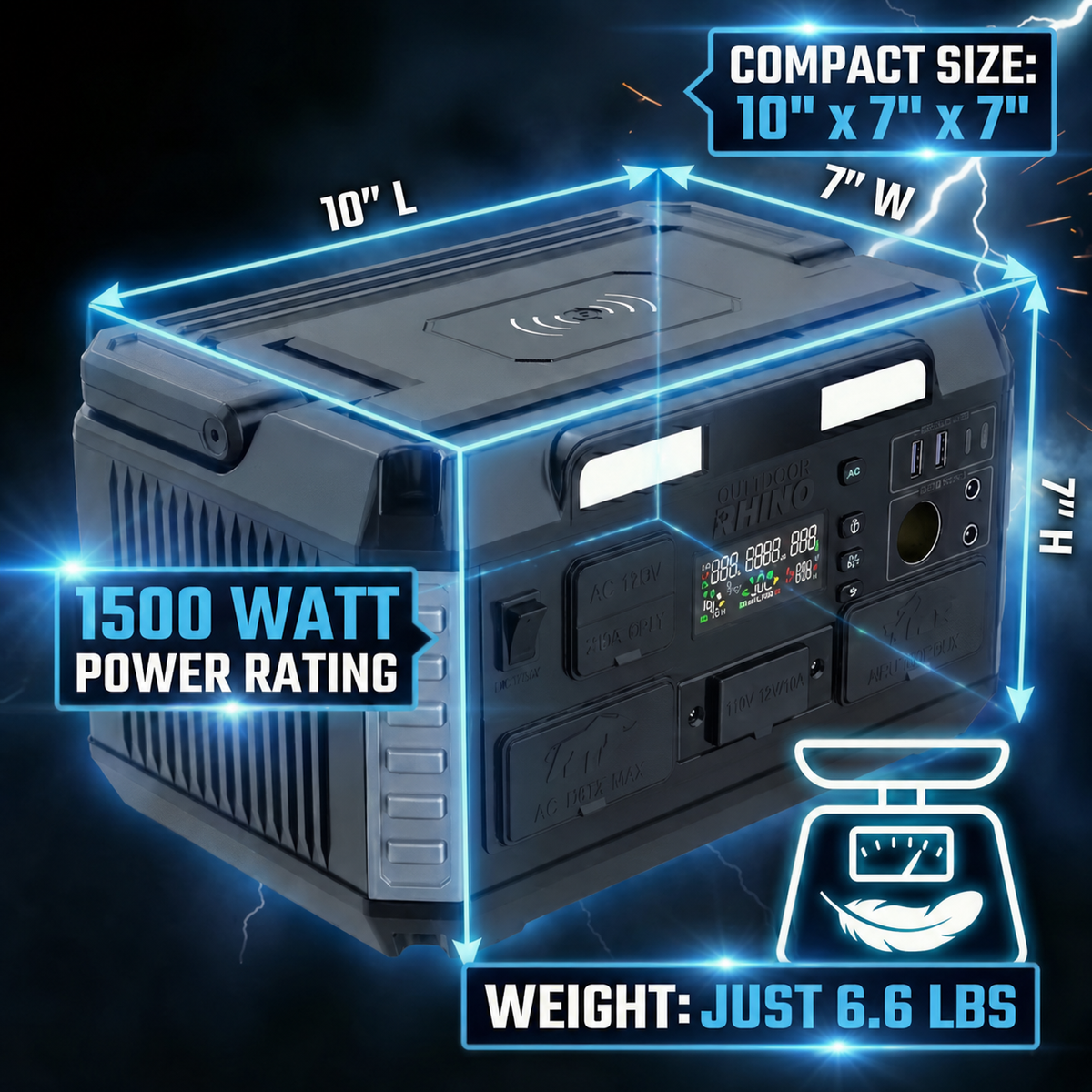 Lithium Rhino Power Hub Infographic Showing Specs