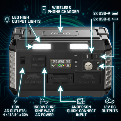 Lithium Rhino Power Hub Infographic with ports identified