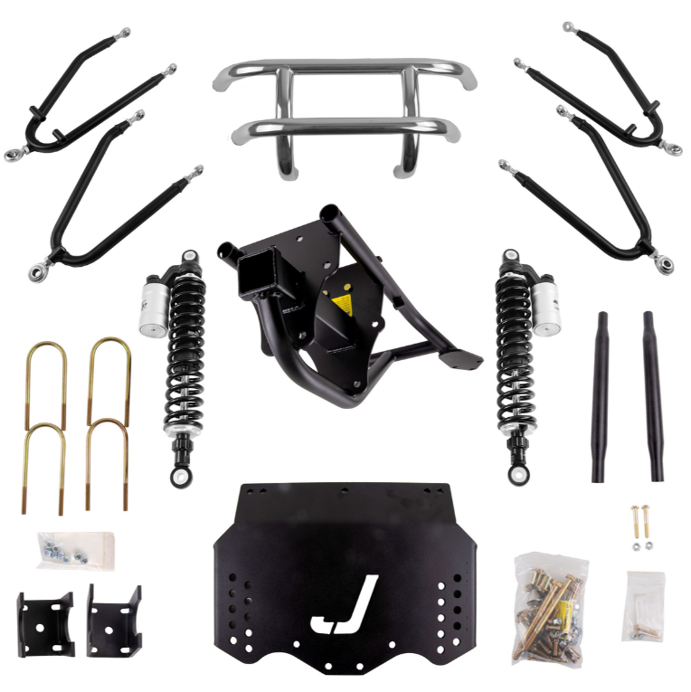 Jakes Long Travel Lift Kit, 94-01.5 EZGO TXT Gas w/External Reservoir Shocks – complete lift kit components