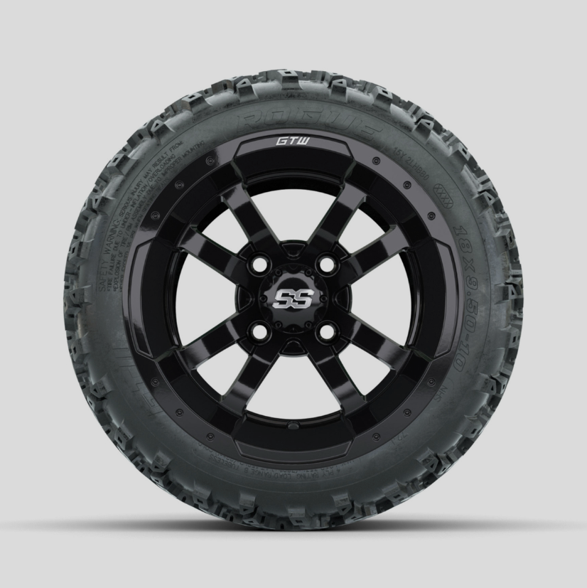 GTW Storm Trooper Black 10 in Wheels with 18x9.50-10 Rogue All Terrain Tires  Full Set