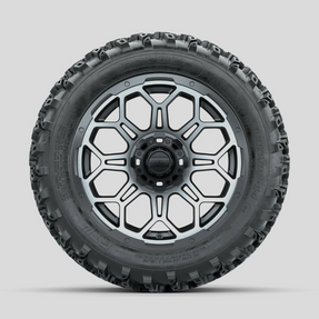 GTW Bravo Machined/Matte Grey 14 in Wheels with 23x10.00-14 Rogue All Terrain Tires - Full Set