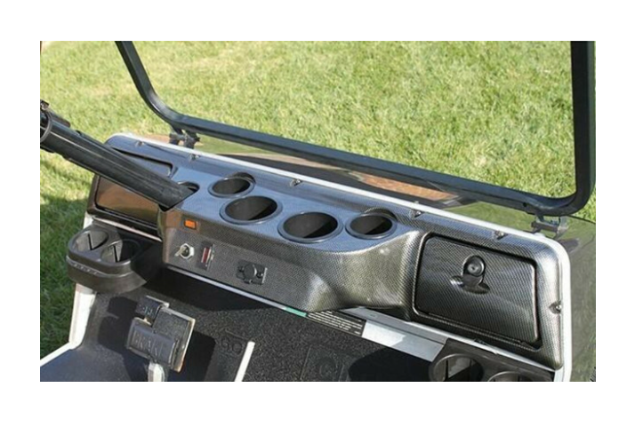 Club Car DS Red Hawk Custom Dash – Woodgrain – dash installed on golf cart