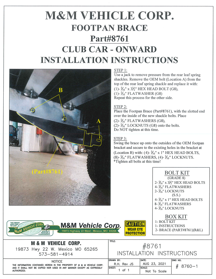 M&M Vehicle Golf Bag Rack Footpan Brace