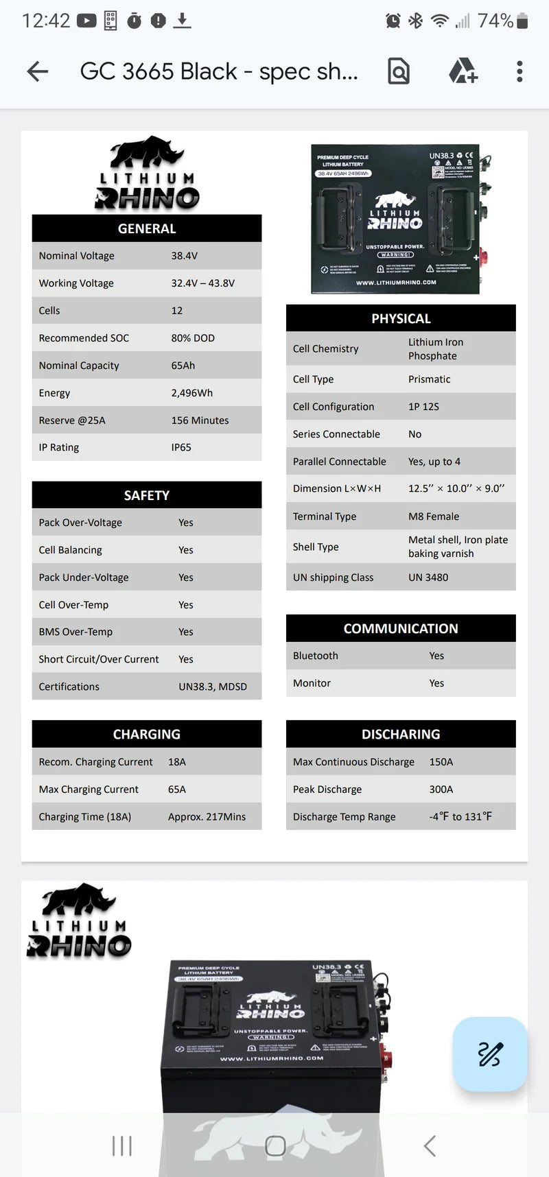 Lithium Rhino 36v 65ah Bundle