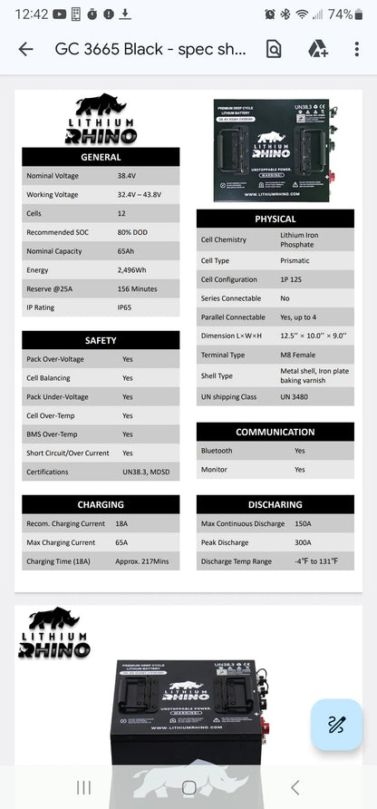 Lithium Rhino 36v 65ah Bundle