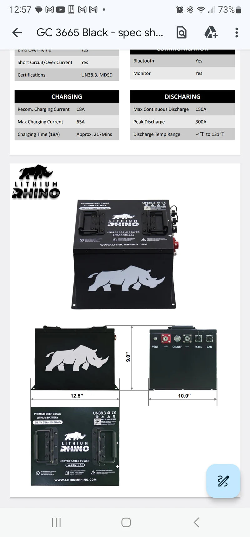 Lithium Rhino 36v 65ah Bundle