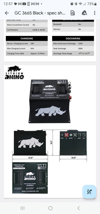 Lithium Rhino 36v 65ah Bundle