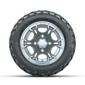 GTW Spyder Silver 10 in Wheels with 18x9.50-10 Rogue All Terrain Tires - Full Set