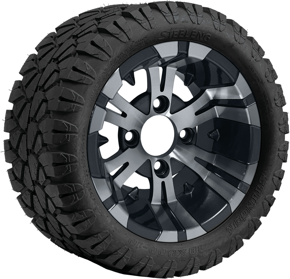 TR1004-WH1021 - SGC 10" Vampire Machined/Gunmetal Wheel and STINGER Tire Combo