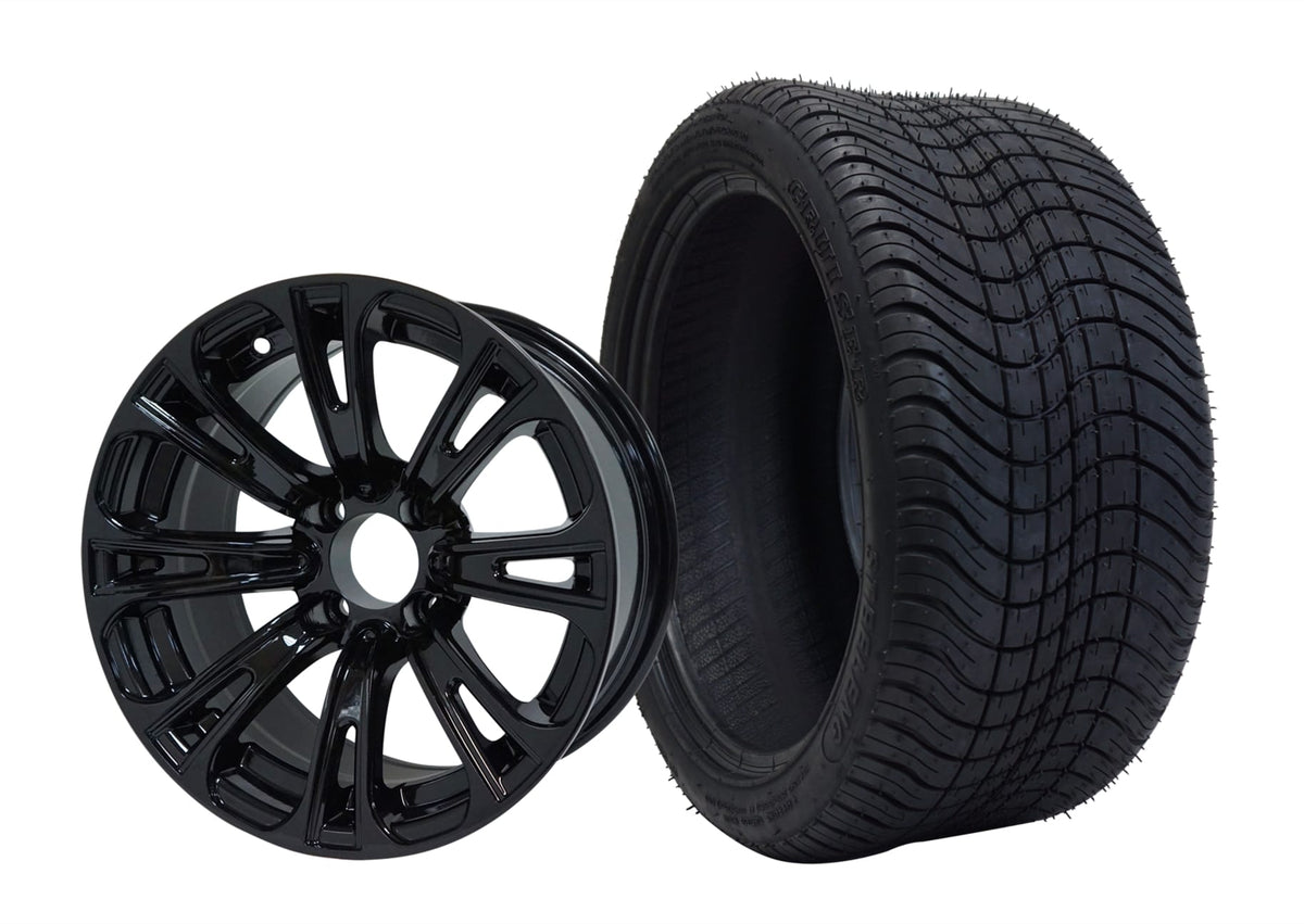 14" SGC Voodoo Glossy Black with 205/30-14 Low Profile - Golf Cart Wheel & Tire Combo