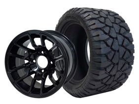 SGC 12" Lizard Glossy Black Wheel and 20x10-12 STINGER All Terrain Tire Combo