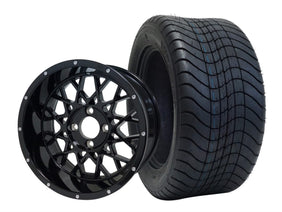 12" SGC Venom Glossy Black STEELENG 215/50-12 - Golf Cart Wheel & Tire Combo