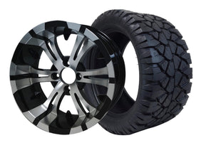 14" SGC Vampire Machined Black with 23x10.5-14 STINGER All-Terrain - Golf Cart Wheel & Tire Combo