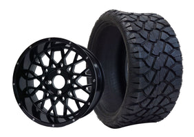 14" SGC Venom Glossy Black with 20x8.5-14 STINGER All-Terrain - Golf Cart Wheel & Tire Combo