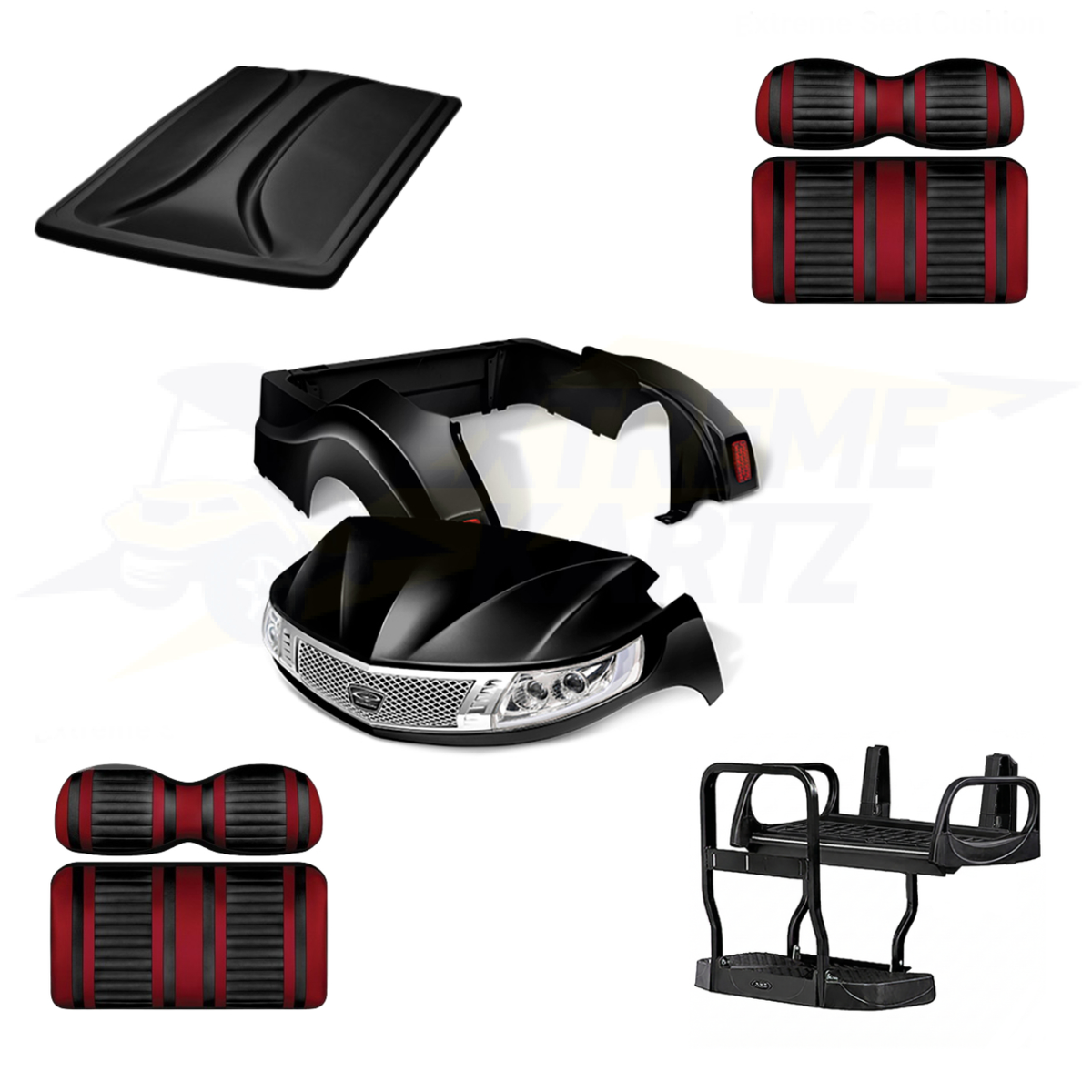 Yamaha Drive2 Phoenix 5pc Upgrade Kit:
Body Kit - Black, Extreme Seat -Black/Ruby, 80" Top - Black, Rear Seat Kit - Max5 (without cupholder)