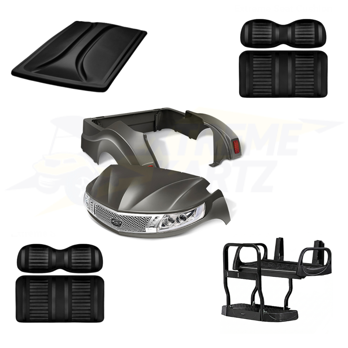 Yamaha Drive2 Phoenix 5pc Upgrade Kit:
Body Kit - Graphite, Extreme Seat -Black/Black, 80" Top - Black, Rear Seat Kit - Max5 (without cupholder)