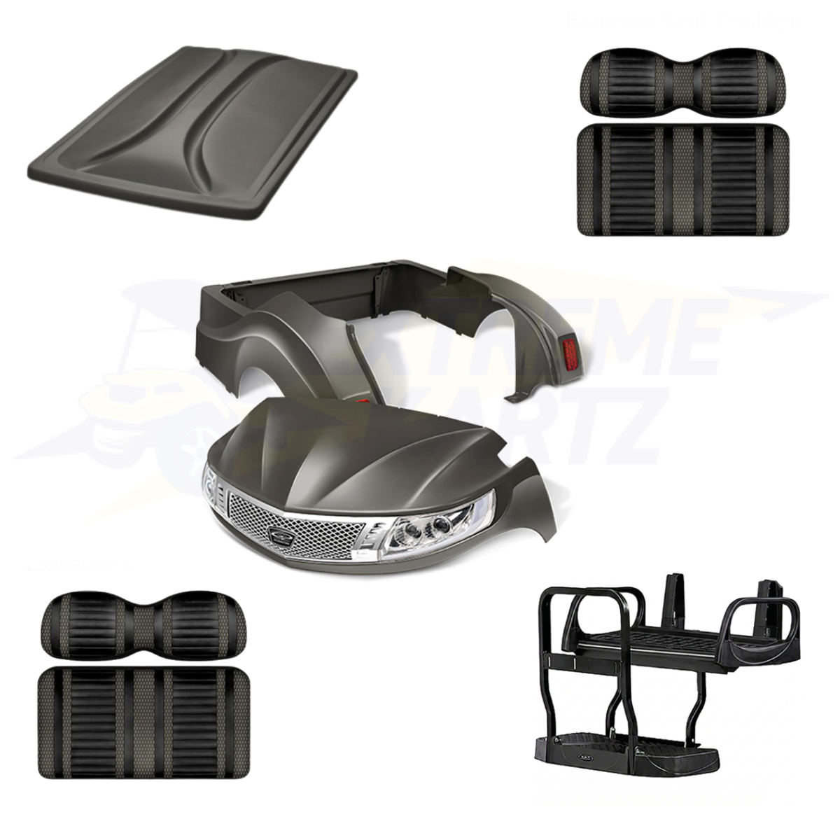 Yamaha Drive2 Phoenix 5pc Upgrade Kit:
Body Kit - Graphite, Extreme Seat -Black/Graphite, 80" Top - Graphite, Rear Seat Kit - Max5 (without cupholder)