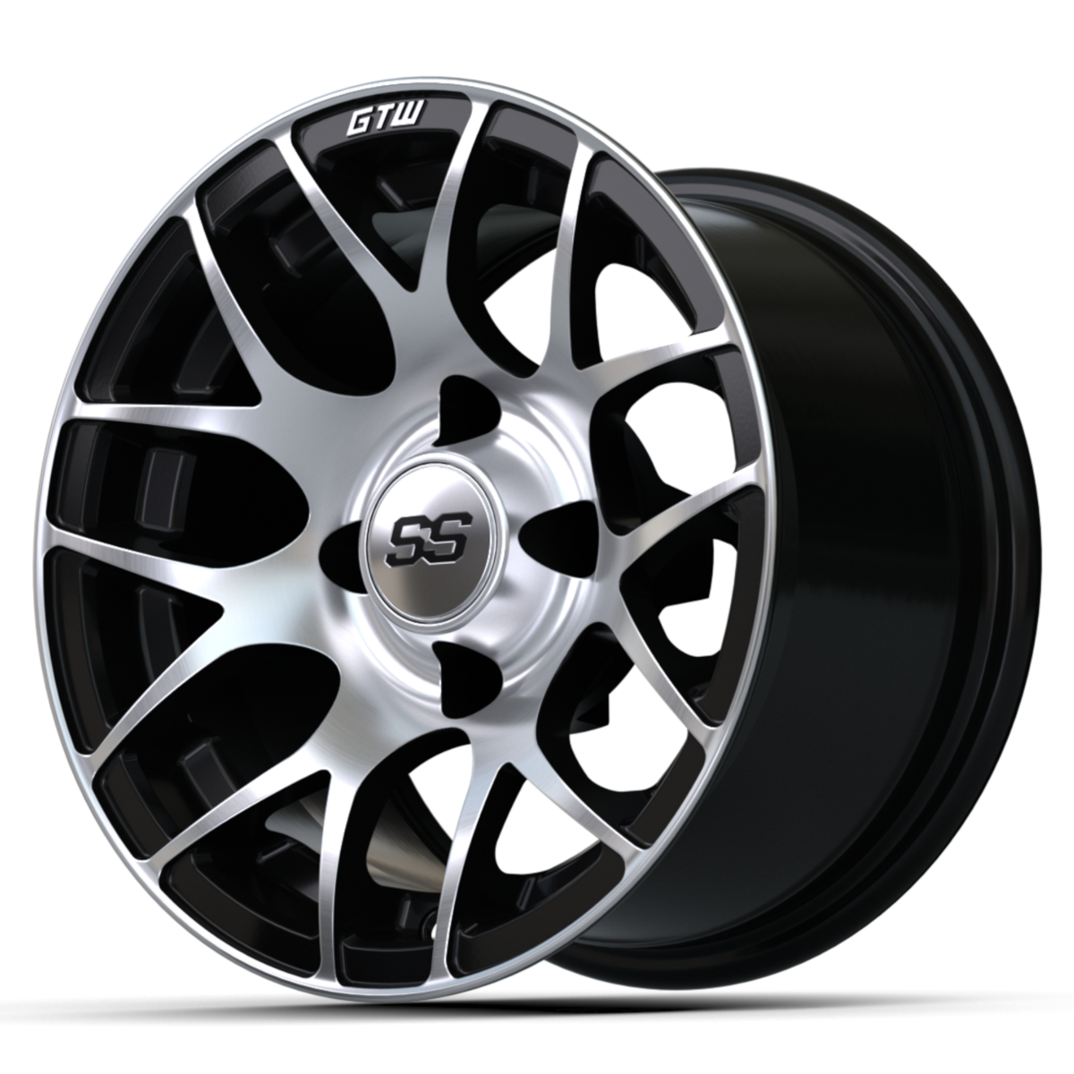 GTW Pursuit 12x7 Machined Black Wheel – wheel, side angle view