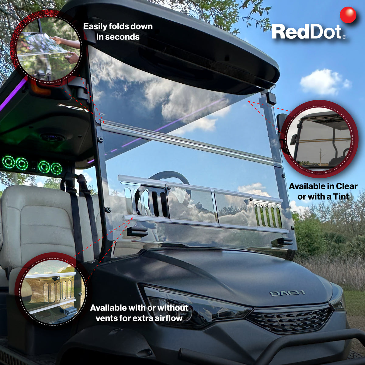 RedDot Clear Vented Folding Windshield for DACH Apollo Electric 2025+