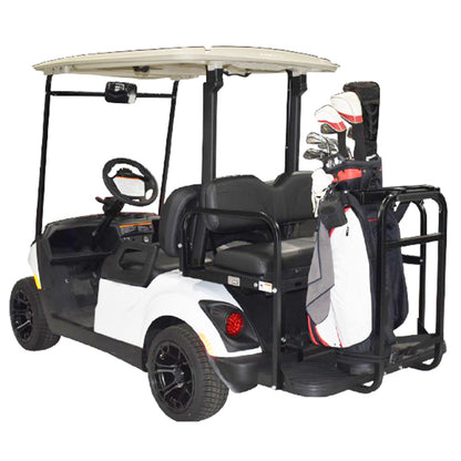 GTW Deluxe Golf Bag Attachment – installed on white golf cart with golf bag