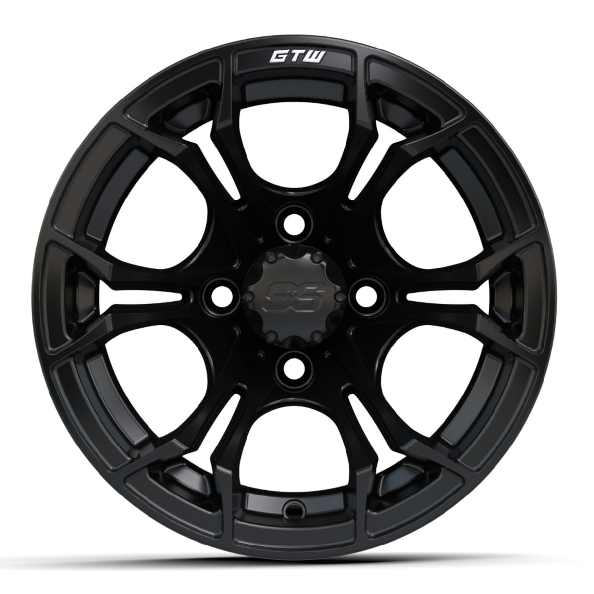 Wheel, 12X7 Spyder Et-.25, Matte Blk w/SS Cap – wheel, front view