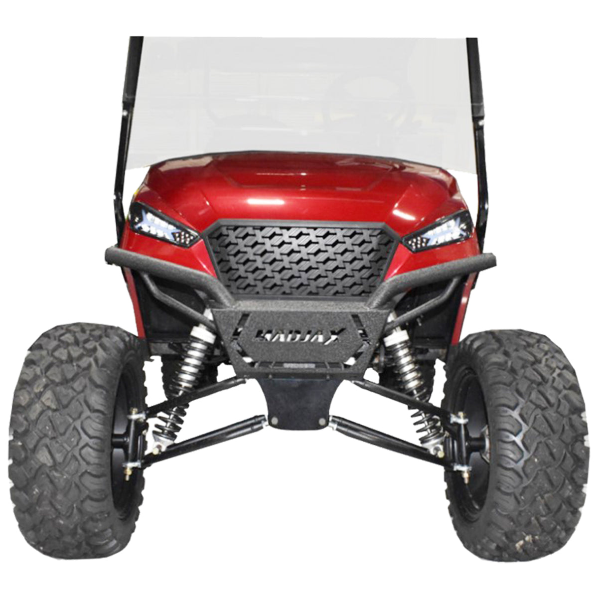Brush Guard, Storm, Lat – brush guard installed on red golf cart
