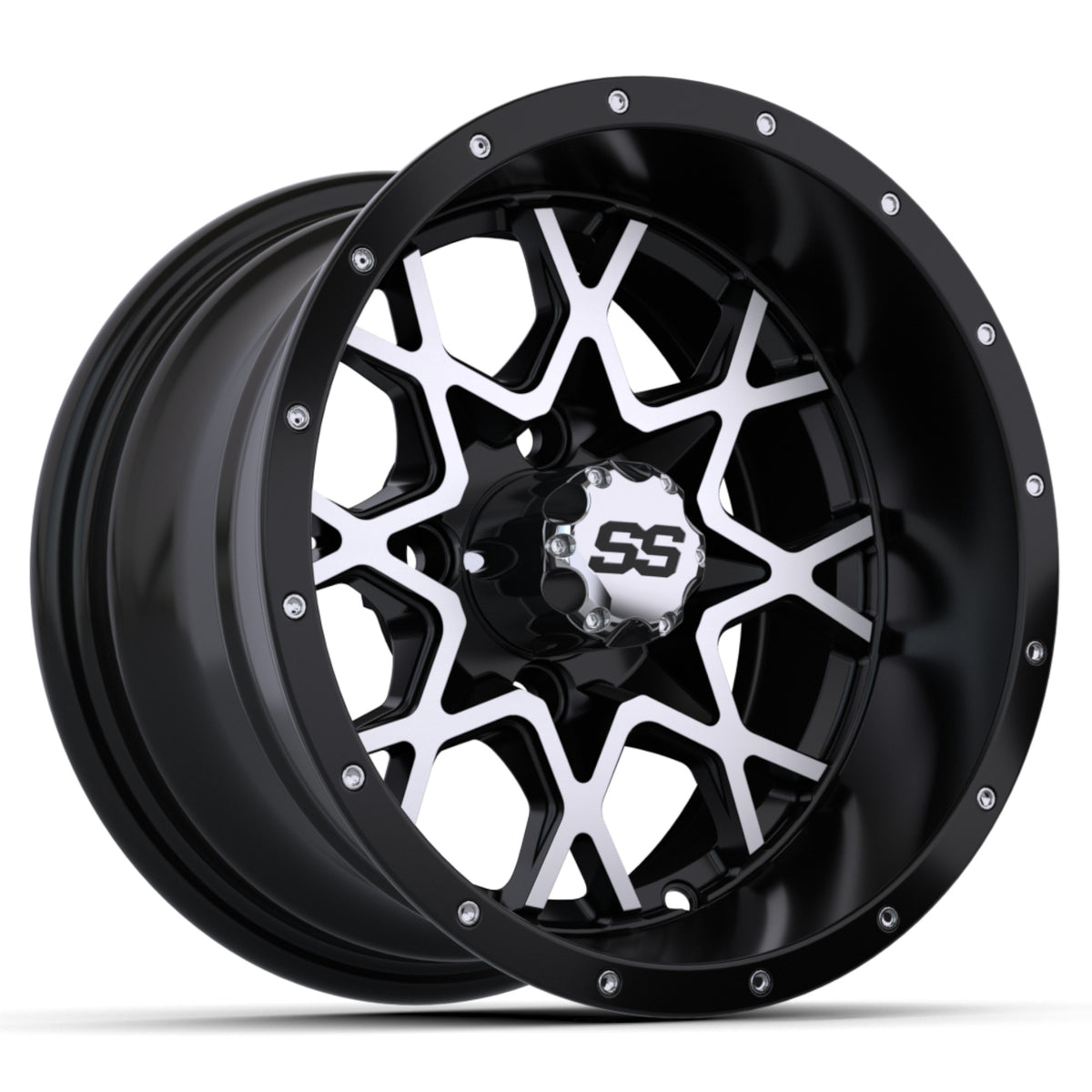 Vortex 2 Wheel, 12X7 Matte Black/Matte Machined – wheel, side angle view